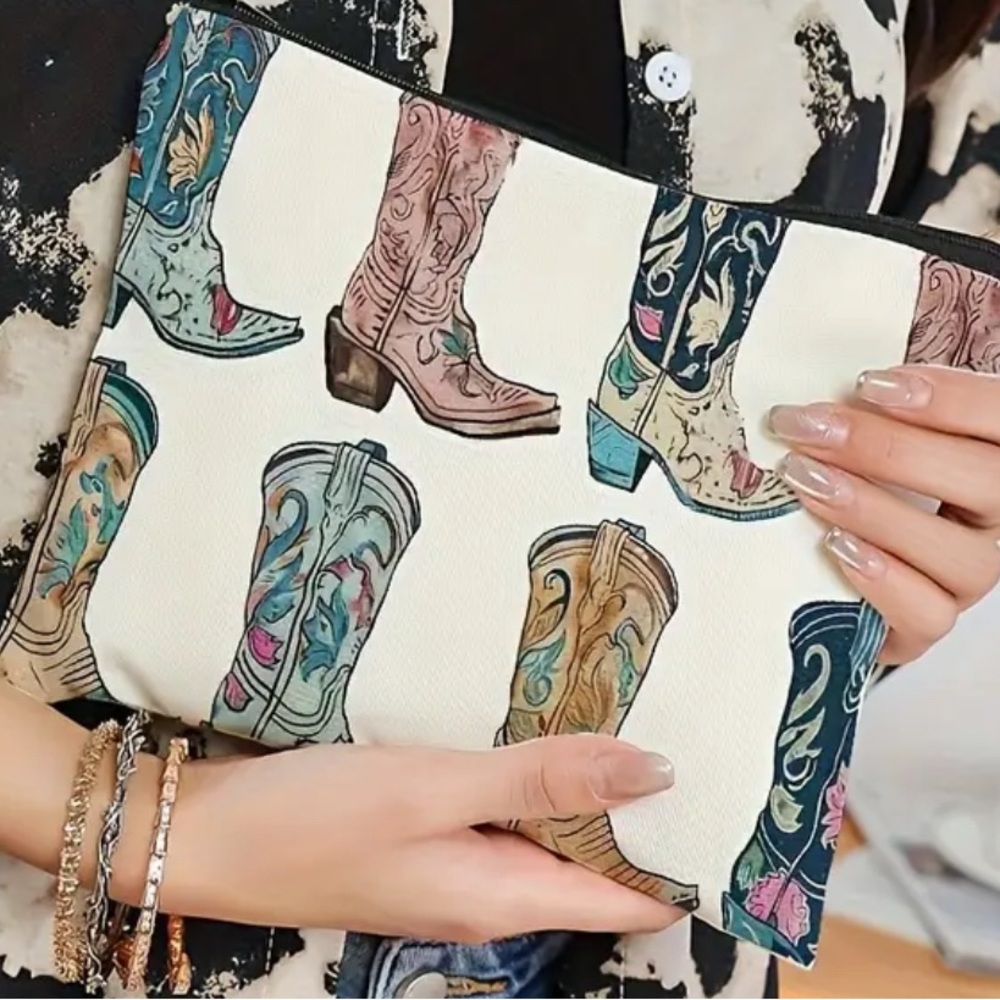 Colorful Cowboy Boot Print Cosemetic Bag - Picture 2 of 6